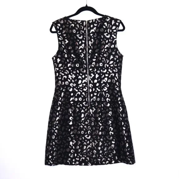 MOLLY BRACKEN Black Leopard Print Mini Dress Metallic Rose Gold Lined Women's S - Picture 2 of 11